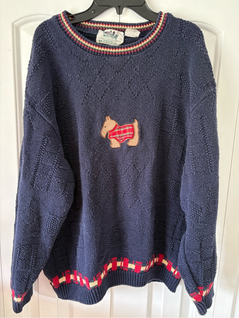 Vintage Northern Treasures Reflections Navy Christmas Sweater  Scottish Terrier